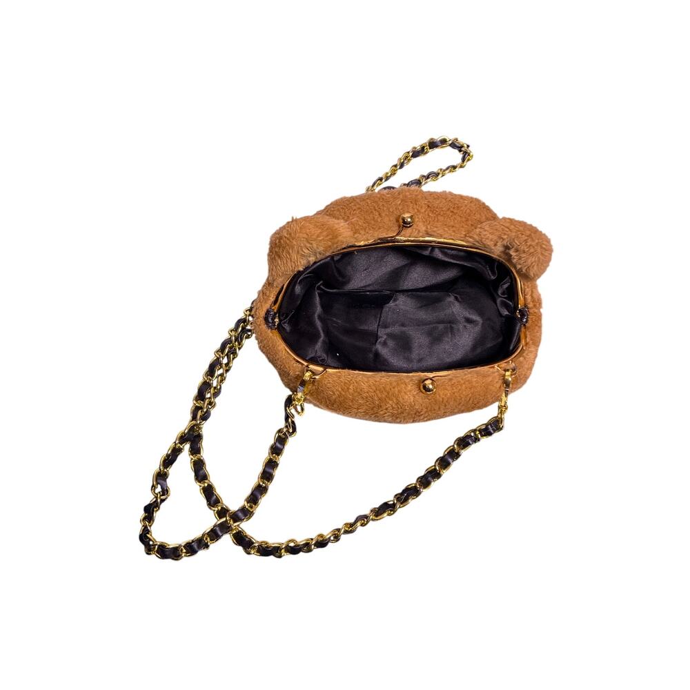 Kawaii Teddy Bear Purse Gold Chain Clutch Cute Lined Mini Bag Novelty Y2K - Picture 3 of 5